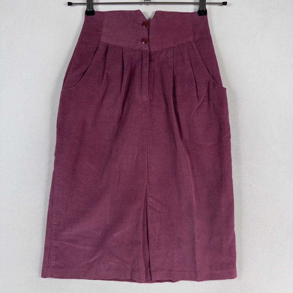 Vintage Sparks Corduroy Skirt Womens 1/2 Purple High Waist Pleated Dark Academia